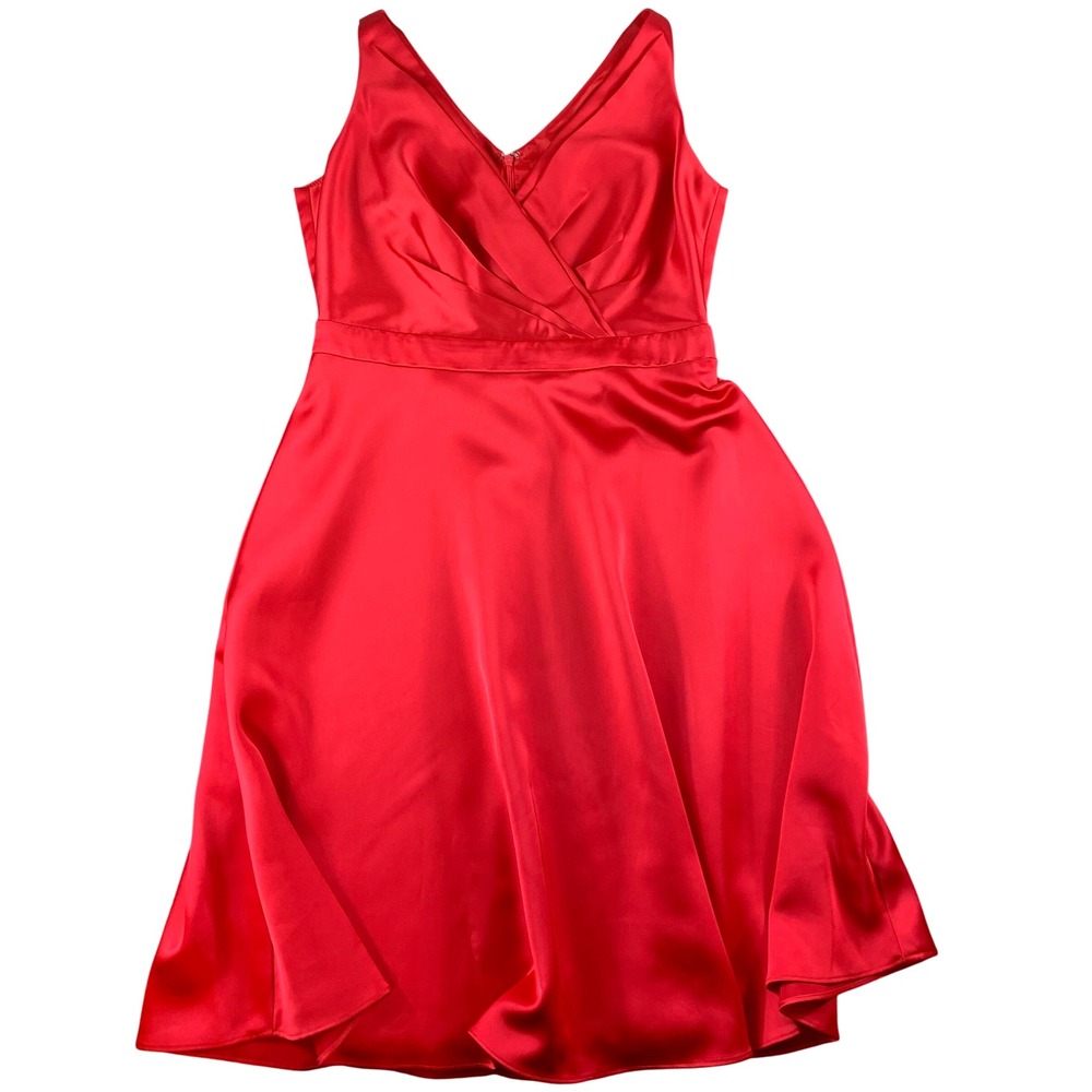 Calvin Klein Red Satin Surplice V-Neck Fit and Flare Cocktail Dress Size 8